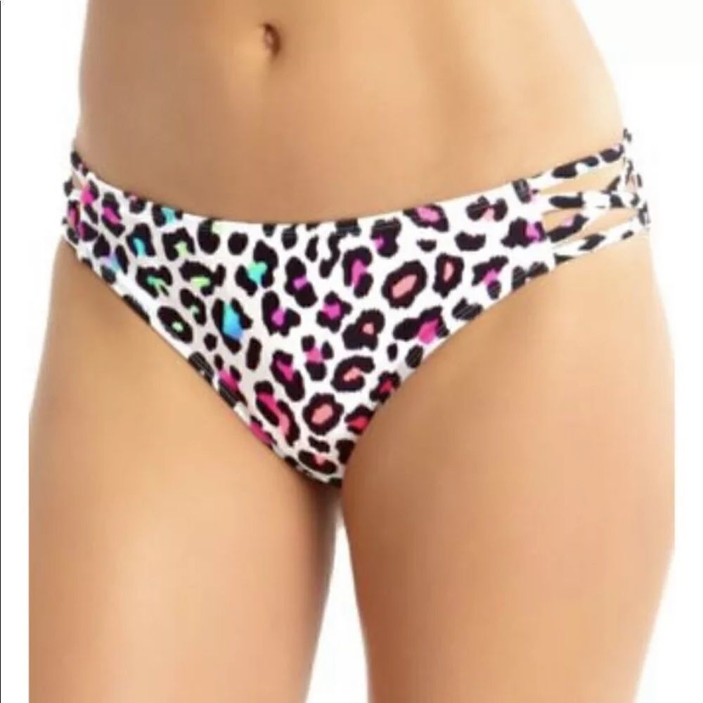 California Waves Junior Multicolor Animal-Print Hipster Bikini Bottom Swim Small